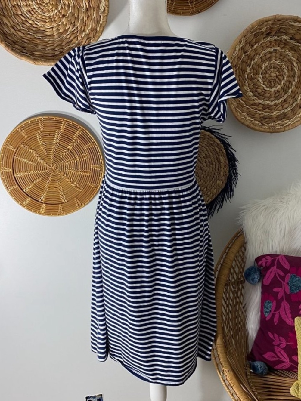 Draper James Navy and White Striped Scoop-Neck Midi Dress - Picture 5 of 11